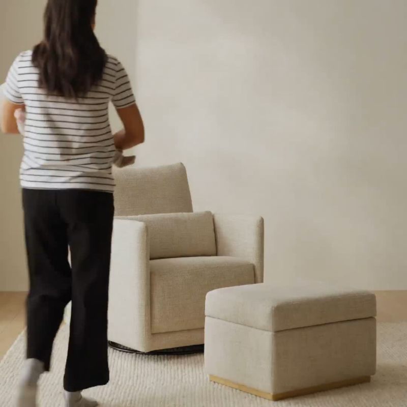 Play Bowie Oatmeal Plaid Swivel Glider Nursery Chair - video 1 of 1