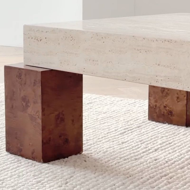 Play Dualité Travertine and Burl Wood 53" Coffee Table by Athena Calderone - video 1 of 2