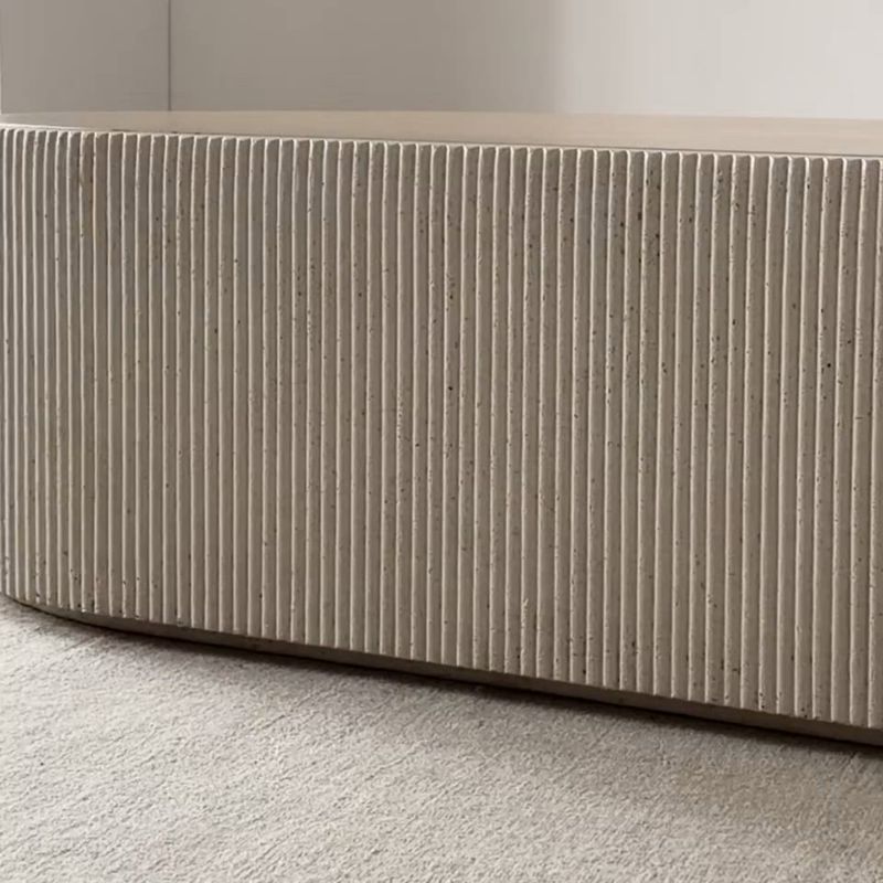 Play Kahn Cream Ribbed Concrete and Oak Wood 62" Oval Coffee Table - video 1 of 1