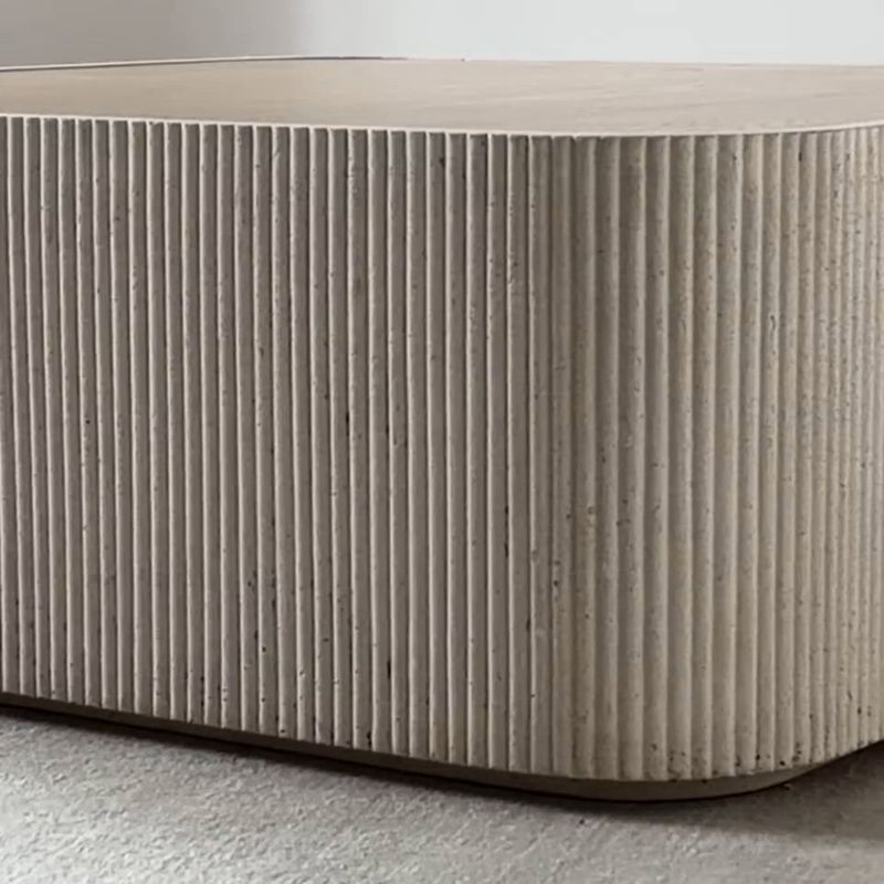 Play Kahn Cream Ribbed Concrete and Oak Wood 44" Rounded Square Coffee Table - video 1 of 1