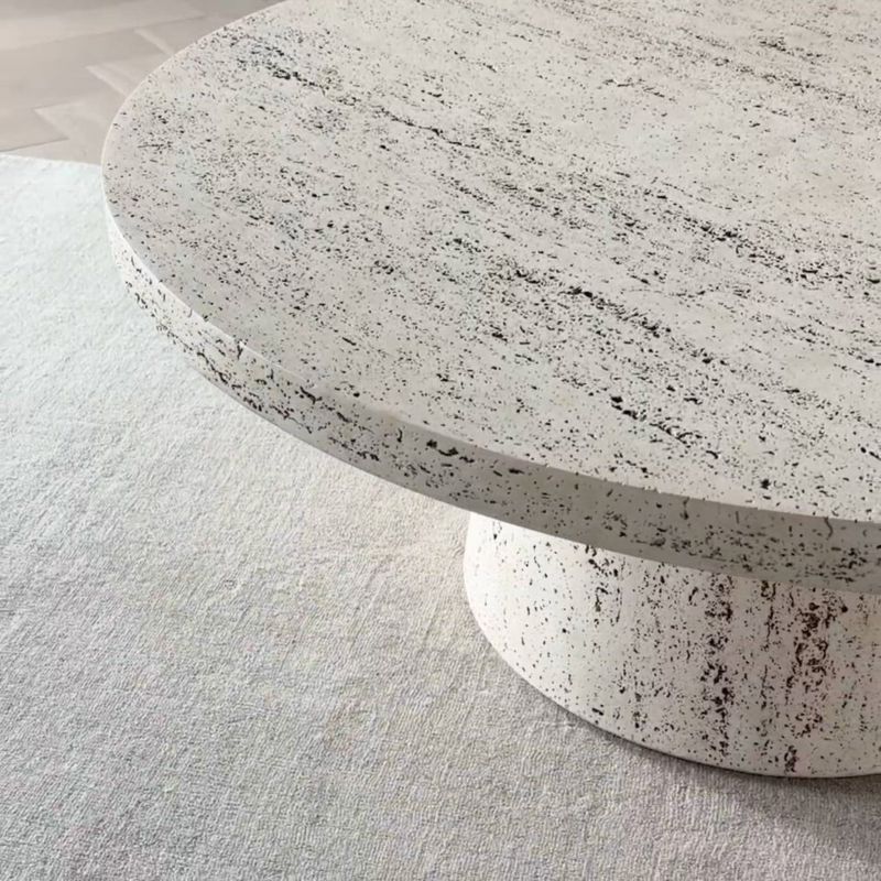 Play Willy Faux Travertine Resin 44" Round Pedestal Coffee Table by Leanne Ford - video 1 of 1