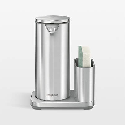 Simplehuman 14oz Sensor Pump, Touch-free Hand Soap Dispenser with Sponge Caddy, Brushed Stainless Steel