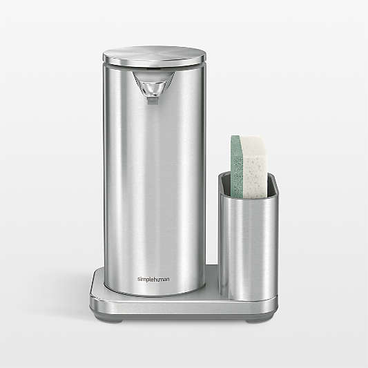 Simplehuman 14oz Sensor Pump, Touch-free Hand Soap Dispenser with Sponge Caddy, Brushed Stainless Steel