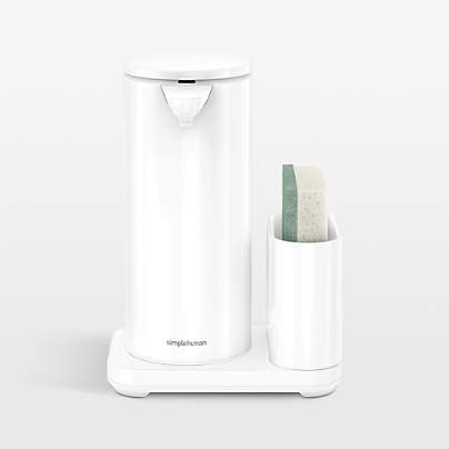 Simplehuman 14oz Sensor Pump, Touch-free Hand Soap Dispenser with Sponge Caddy, White Steel