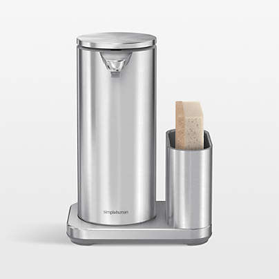 Simplehuman 14oz Sensor Pump, Touch-free Hand Soap Dispenser with Sponge Caddy, Brushed Stainless Steel