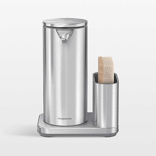 Simplehuman 14oz Sensor Pump, Touch-free Hand Soap Dispenser with Sponge Caddy, Brushed Stainless Steel
