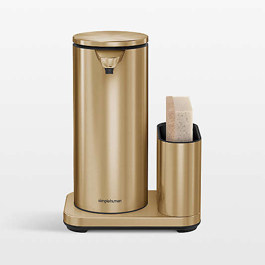 Simplehuman 14oz Sensor Pump, Touch-free Hand Soap Dispenser with Sponge Caddy, Brass Steel