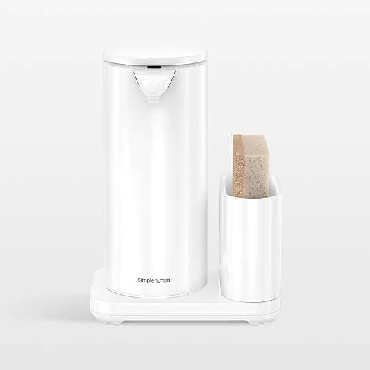 Simplehuman 14oz Sensor Pump, Touch-free Hand Soap Dispenser with Sponge Caddy, White Steel