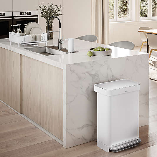 Simplehuman 45 Liter Rectangular Kitchen Trash Can with Liner Pocket, White Steel