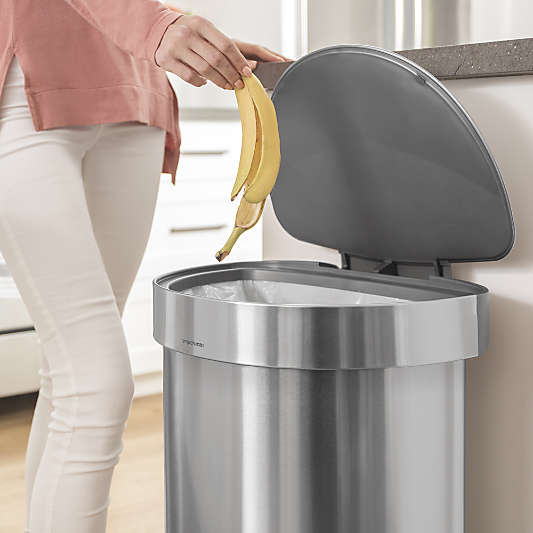 Simplehuman 45 Liter Semi-Round Liner Rim Trash Can, Brushed Stainless Steel