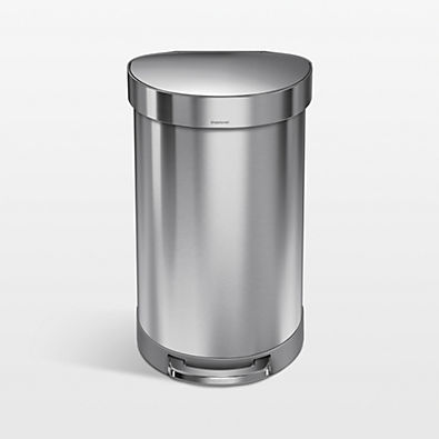 View Simplehuman 45 Liter Semi-Round Liner Rim Trash Can, Brushed Stainless Steel details