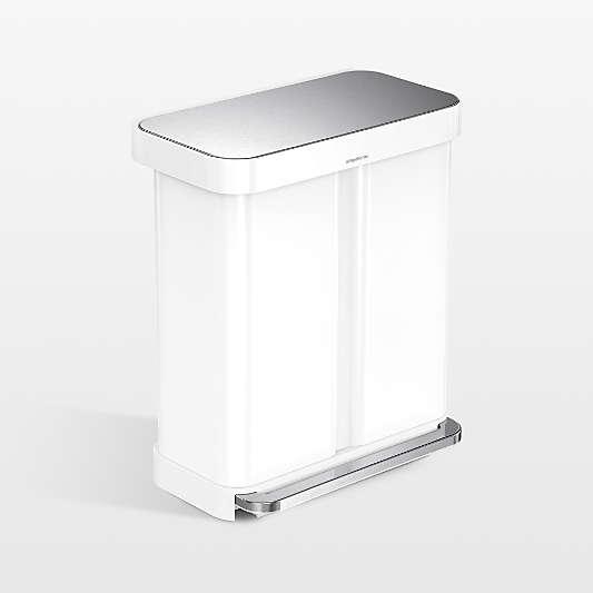 Simplehuman 58 Liter Recycling Kitchen Trash Can with Liner Pocket, White Steel