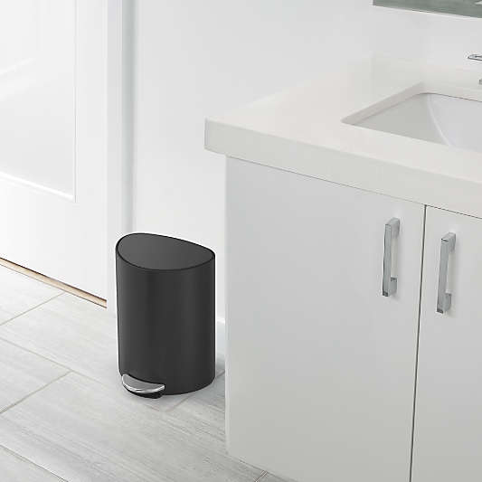 Simplehuman ® 6-Liter Matte Black Steel Semi-Round Step Trash Can