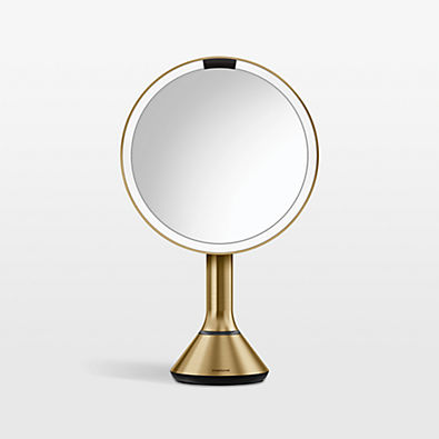 View Simplehuman 8" Round Sensor Mirror, 5x Magnification & Adjustable Brightness, Brass Steel details
