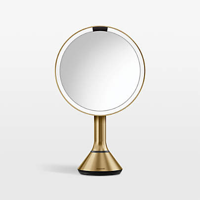 Simplehuman 8" Round Sensor Mirror, 5x Magnification & Adjustable Brightness, Brass Steel