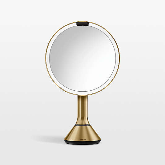Simplehuman 8" Round Sensor Mirror, 5x Magnification & Adjustable Brightness, Brass Steel