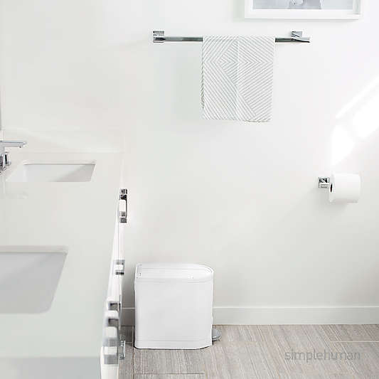 Simplehuman 10 Liter Butterfly Lid Bathroom Trash Can, White Steel