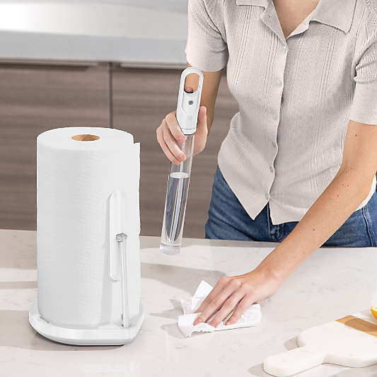Simplehuman Kitchen Paper Towel Holder with Spray Pump, White Steel