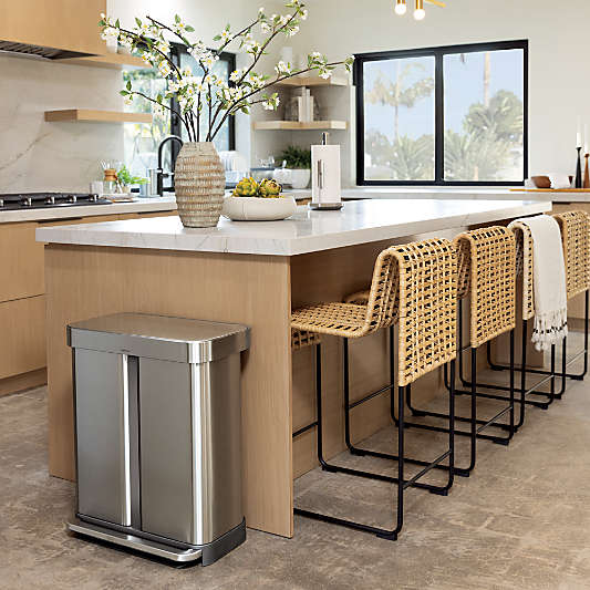 Simplehuman 58 Liter Recycling Kitchen Trash Can with Liner Pocket, Brushed Stainless Steel