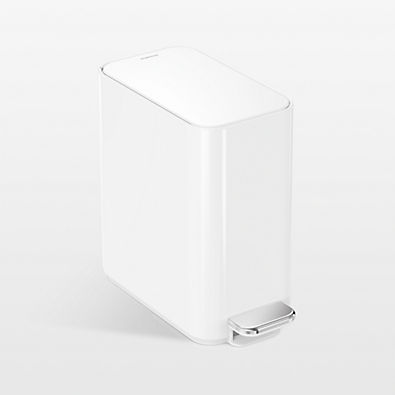 View Simplehuman 5 Liter Slim Bathroom Trash Can, White Steel details