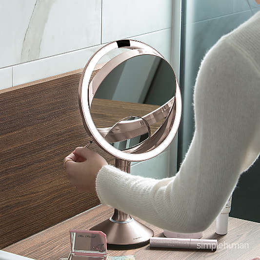 Simplehuman 10" Sensor Makeup Mirror, Trio Magnification & Adjustable Brightness, Rose Gold Steel