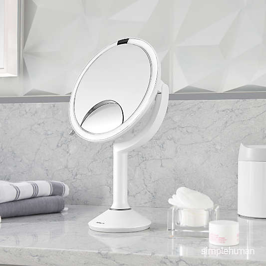 Simplehuman 10" Sensor Makeup Mirror, Trio Magnification & Adjustable Brightness, White Steel