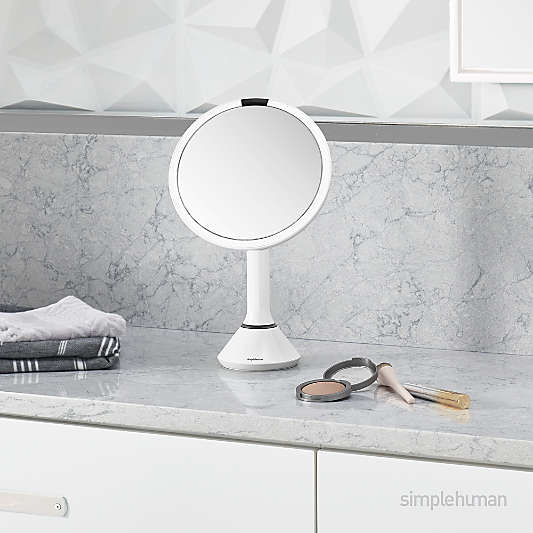 Simplehuman 8" Sensor Makeup Mirror, 5x Magnification & Adjustable Brightness, White Steel