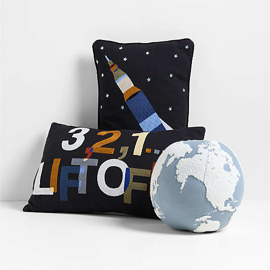 Smithsonian Rocket Embroidered Kids Throw Pillow