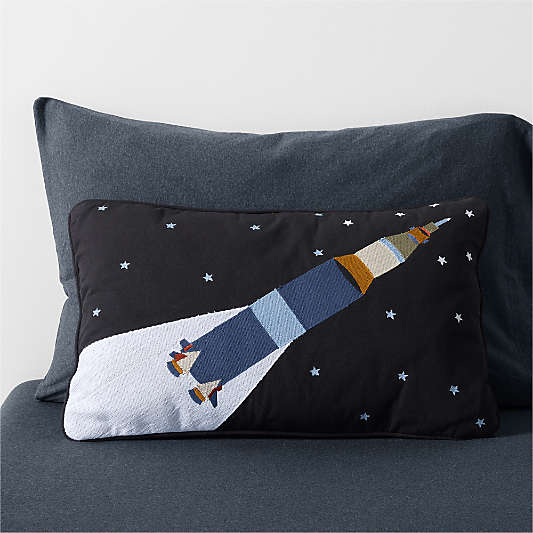 Smithsonian Rocket Embroidered Kids Throw Pillow