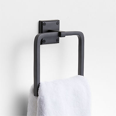 View Square Edge Matte Black Bathroom Hand Towel Ring details