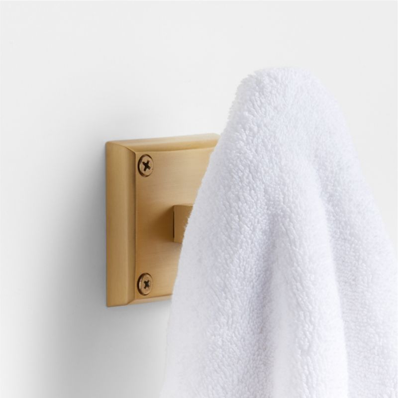 Square Edge Brushed Brass Bathroom Towel Hook
