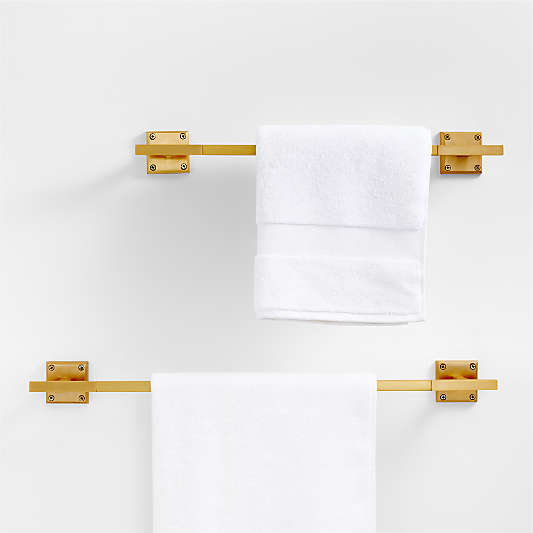 Square Edge Brushed Brass Bath Towel Bars