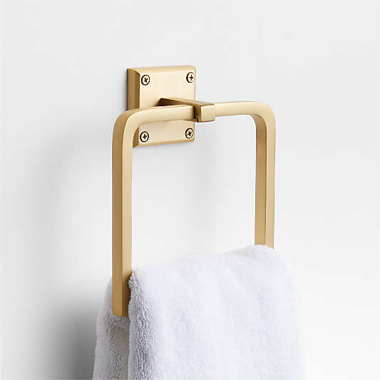 Square Edge Brushed Brass Bathroom Hand Towel Ring