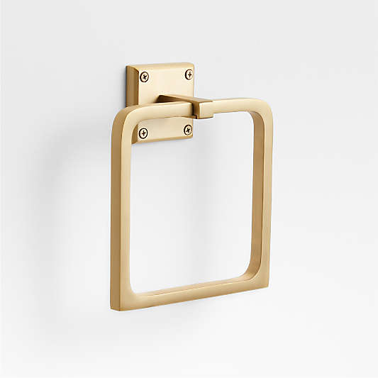 Square Edge Brushed Brass Bathroom Hand Towel Ring