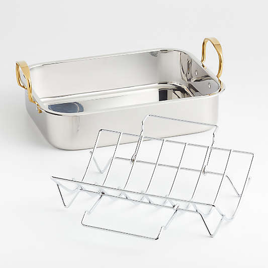 Stainless Steel Roasting Pan with Gold Handles