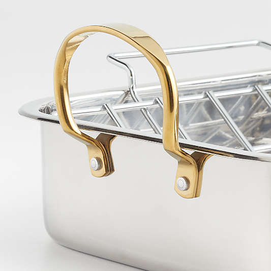 Stainless Steel Roasting Pan with Gold Handles