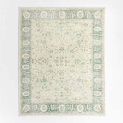 Sadira Green Floral Washable Area Rug 4'x6'