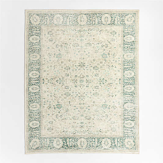 Sadira Green Floral Washable Area Rug 5'x8'