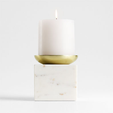 View Sain Short White Marble Pillar Candle Holder details