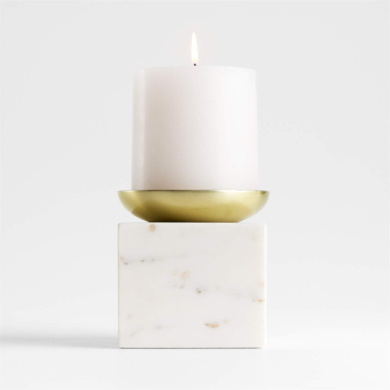 Sain Short White Marble Pillar Candle Holder + Reviews | Crate & Barrel