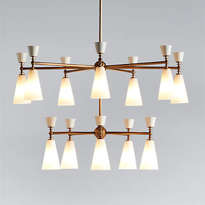 Saintes Oversized Two-Tiered Brass Mid-Century Chandelier Light 44.5"