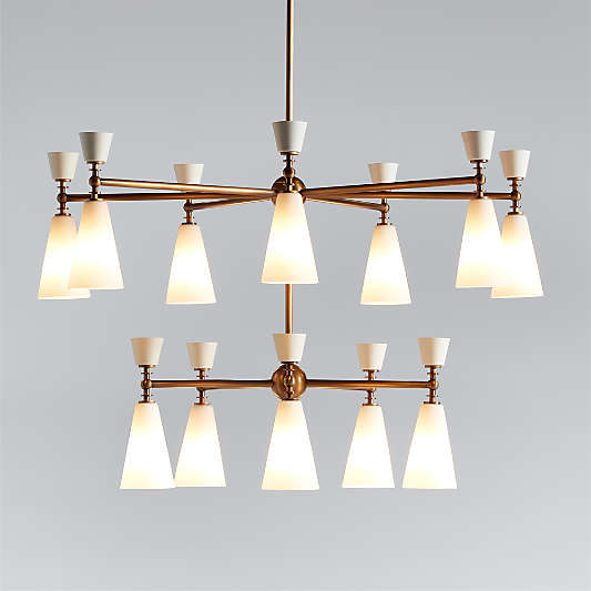 Saintes Oversized Two-Tiered Brass Mid-Century Chandelier Light 44.5"