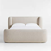 Curved Boucle White Twin Charging Wall Headboard
