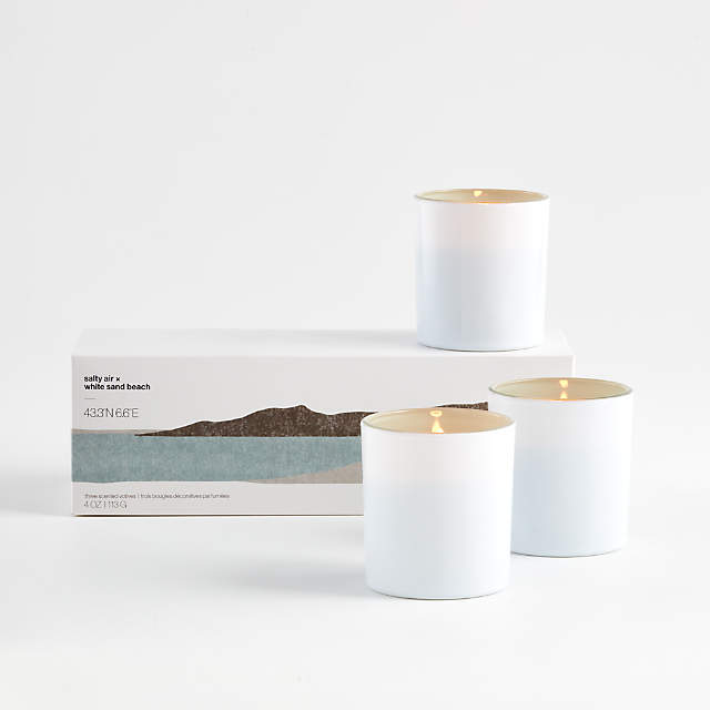 Salty Air And White Sand Beach Scented Votive Candles Set Of 3 Reviews Crate And Barrel Canada