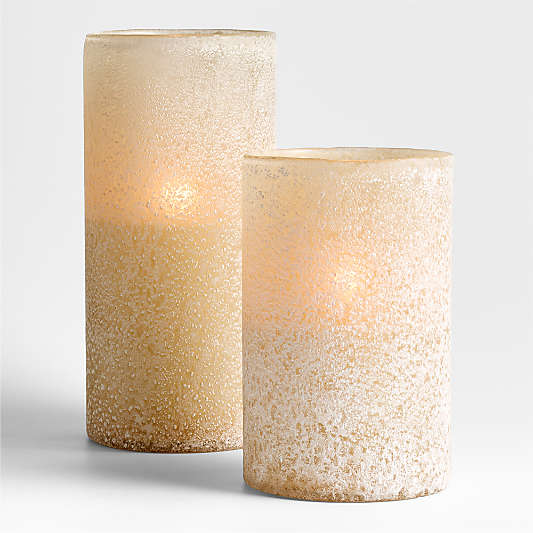 Warm Ivory Sandblasted Hurricane Candle Holders