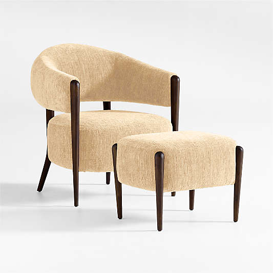 Santi Wood Accent Chair with Ottoman