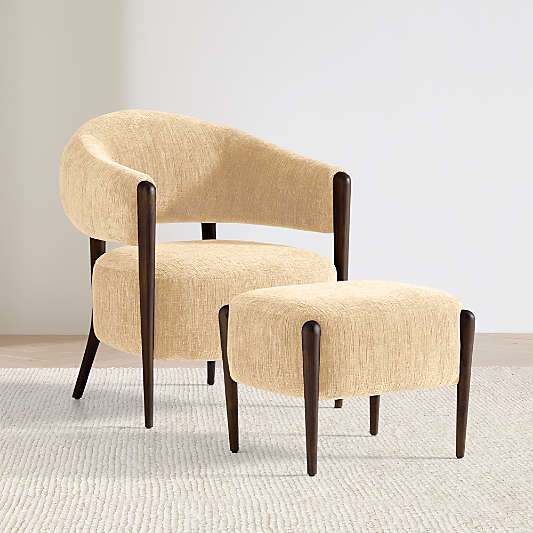 Santi Wood Accent Chair with Ottoman