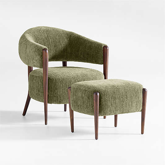 Santi Wood Accent Chair with Ottoman