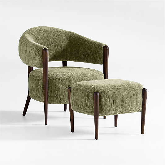 Santi Wood Accent Chair with Ottoman