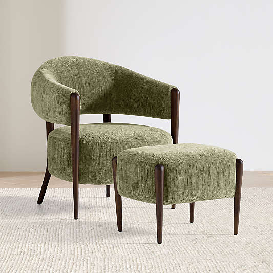 Santi Wood Accent Chair with Ottoman